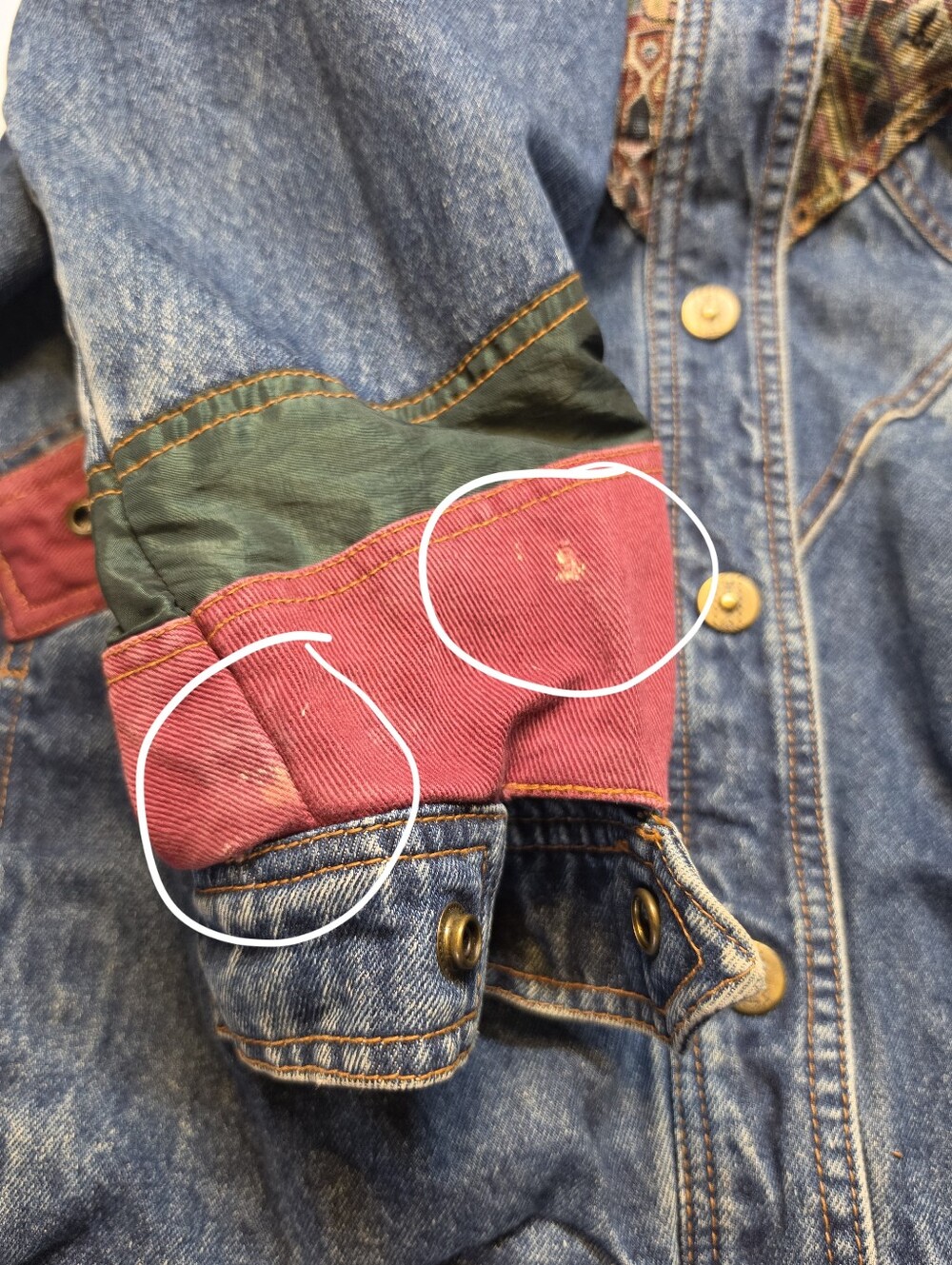 Vintage Denim Blue Jean Oversized Jacket Aztec Tapestry Corduroy Patchwork - Picture 11 of 14